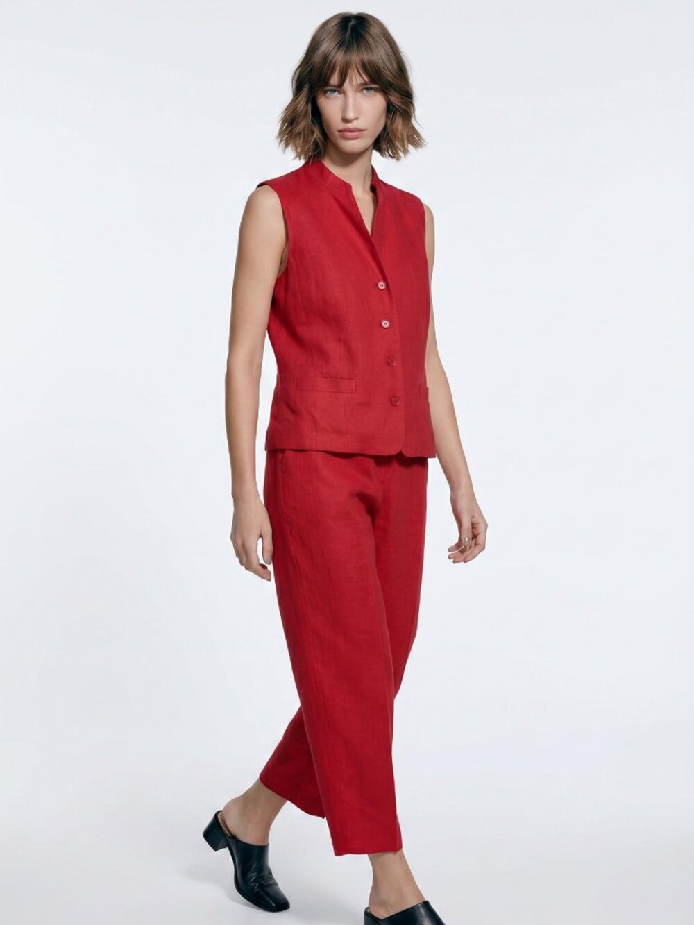 Talbots 100% Irish Linen Fully lined Red Pants Vest Outfit Set 12 31" waist